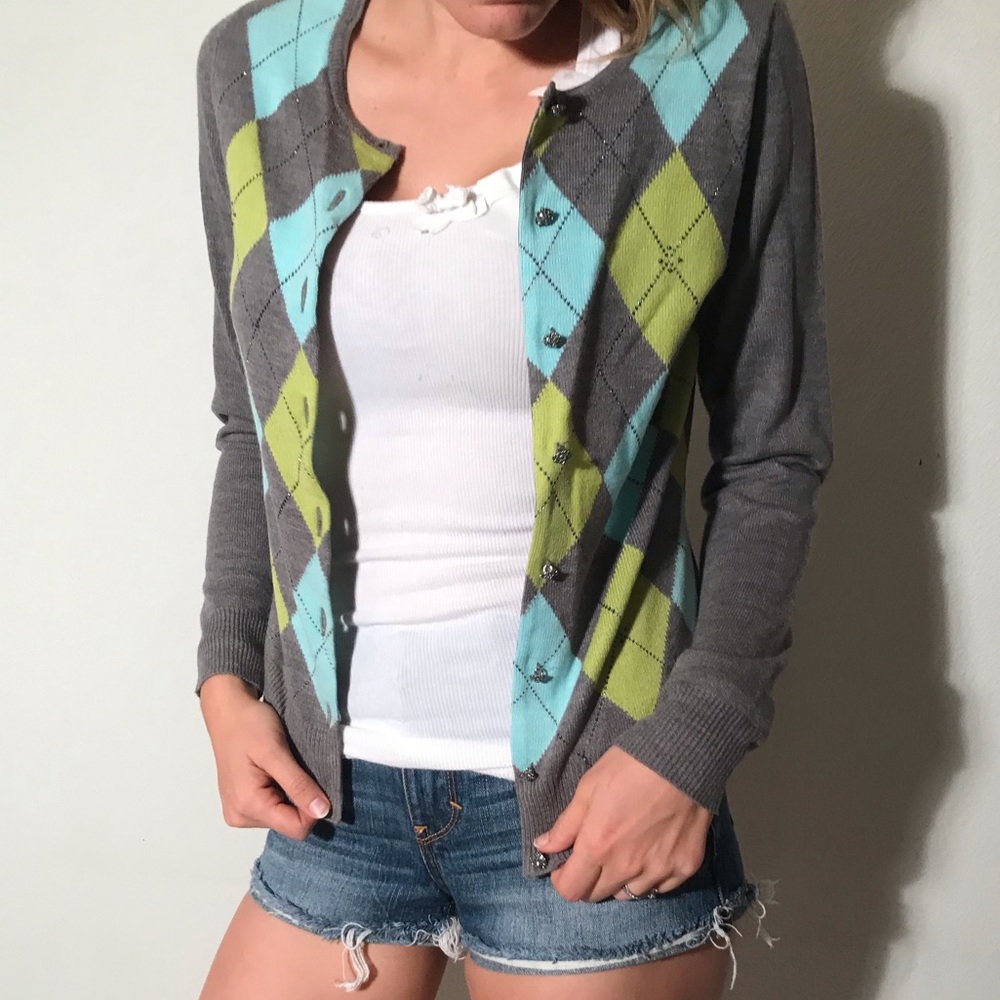 Argyle Sweater with Detailed Buttons